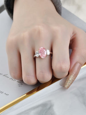 Ukuran Besar 3.52ct Pink Lab Ciptakan CVD Diamond Ring Bentuk Oval 18k White Gold Ring