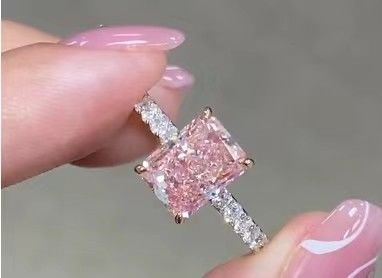 2.26ct Laboratorium tumbuh Pink Diamond Cincin Pernikahan 18K White Gold Cincin Pengantin