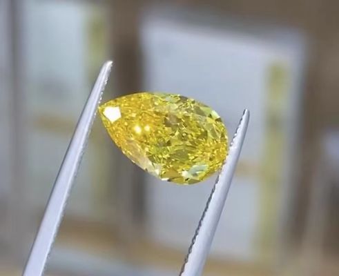 1.16ct Pear Cut Lab Fancy Vivid Yellow HPHT Diamond VS1 Clarity Ideal untuk Perhiasan Pernikahan
