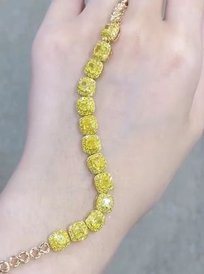 6.213ct Kuning Berlian Tenis Gelang Bantal Bentuk Berlian Budidaya