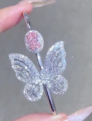 NGTC Sertifikasi Laboratorium Diamanten Tumbuh Gelang 1.97ct Oval Pink Diamond Gelang