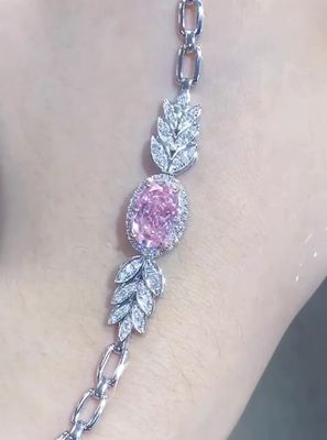 Oval Cut Synthetic Diamond Tennis Bracelet 2.72ct Pink Diamond Bracelet Bentuk Oval