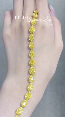 Pear Cut Yellow Diamond Tenis Gelang VS Clarity T13.68ct 18k Putih Emas Cincin