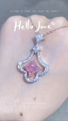 Empat Daun Clover Lily Potong Lab Tumbuh Perunggu Gantung Fancy Pink 2.93ct