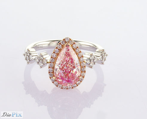 2.31ct Pear Cut Fancy Pink Lab Mature Diamond Halo Ring IGI Sertifikasi Untuk Wanita Pernikahan