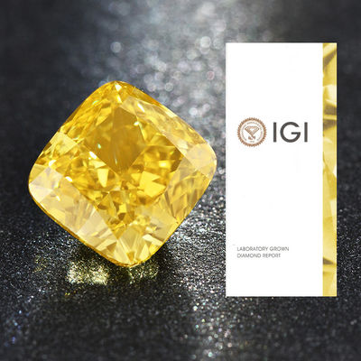 Lab Longgar Sintetis HPHT Menciptakan Bantal Berlian Kuning Hidup yang Mewah Potongan 3.51ct