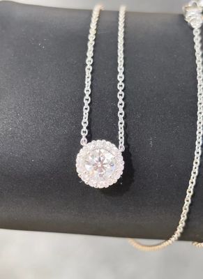 Round Lab Dibuat Perhiasan Berlian Gelang Kalung Dengan Halo Setting Pendant Lab Perhiasan Berlian