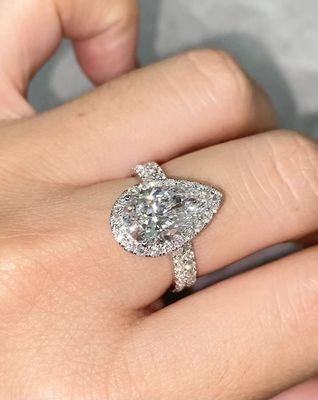 Double Bands Pear Diamond Ring Perkawinan Lab Pernikahan Diamond Rings