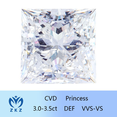 Berlian Longgar CVD Lab Grown Colorless Princess Shape 3ct~3.4ct Berlian Sintetis Dengan Sertifikasi IGI