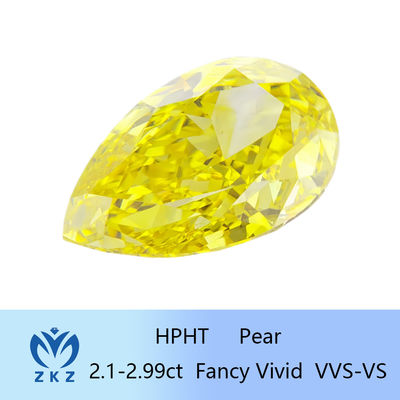 10 Mohs Loose Pear Cut Lab Dibuat Berlian Kuning 2.1ct Untuk 2.99ct