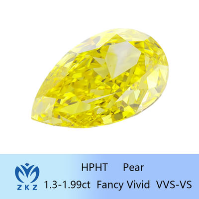 1.3ct-1.99ct HPHT Pear Loose Lab Dibuat Berlian Kuning Dengan Sertifikasi IGI