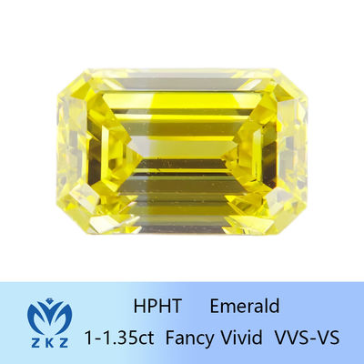 HPHT Emerald Cut Man Made Yellow Lab Diamonds 1ct-1.35ct Untuk Cincin