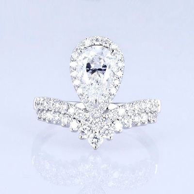 18k Pear Bentuk Full Berlian Wanita Ring Lab Menumbuhkan Diamond Ring Princess Desain Desain Mewah