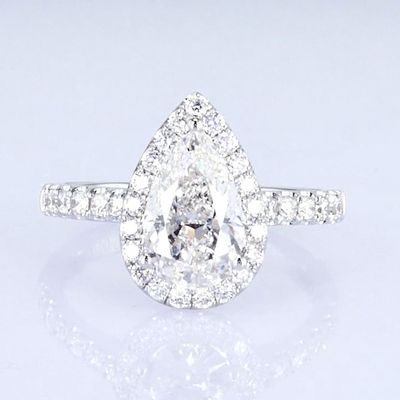 18k Pear Full Diamonds Women Ring Putih Lab Mature Diamond Ring Desain Cantik Untuk Hadiah Untuk Pesta
