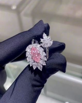 Marquise CVD Lab Perhiasan Berlian Besar Pink Diamond Ring 18k White Gold Perhiasan Custom