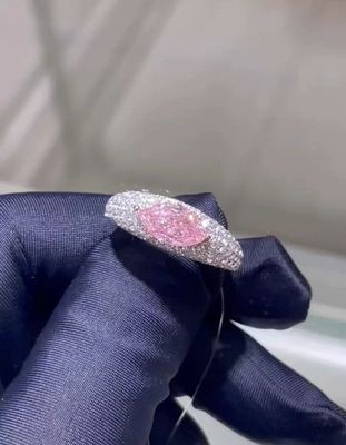 Marquise Lab tumbuh perhiasan berlian Pink CVD Diamond Ring 18k Putih Emas lulus tes