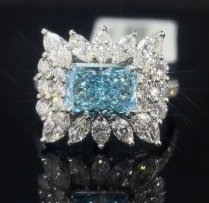 2.20ct Blue Lab Diamond Ring dengan Lingkaran Gaya Pengaturan untuk kesempatan khusus