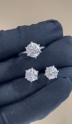 Klasik T Six Prongs Lab Menumbuhkan Diamond Ring Stud Earrings pabrik kustomisasi Keterlibatan